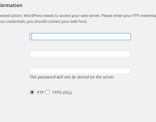 To perform the requested action wordpress needs to access your web server. Please enter your ftp