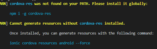 ERROR: cordova-res was not found on your PATH